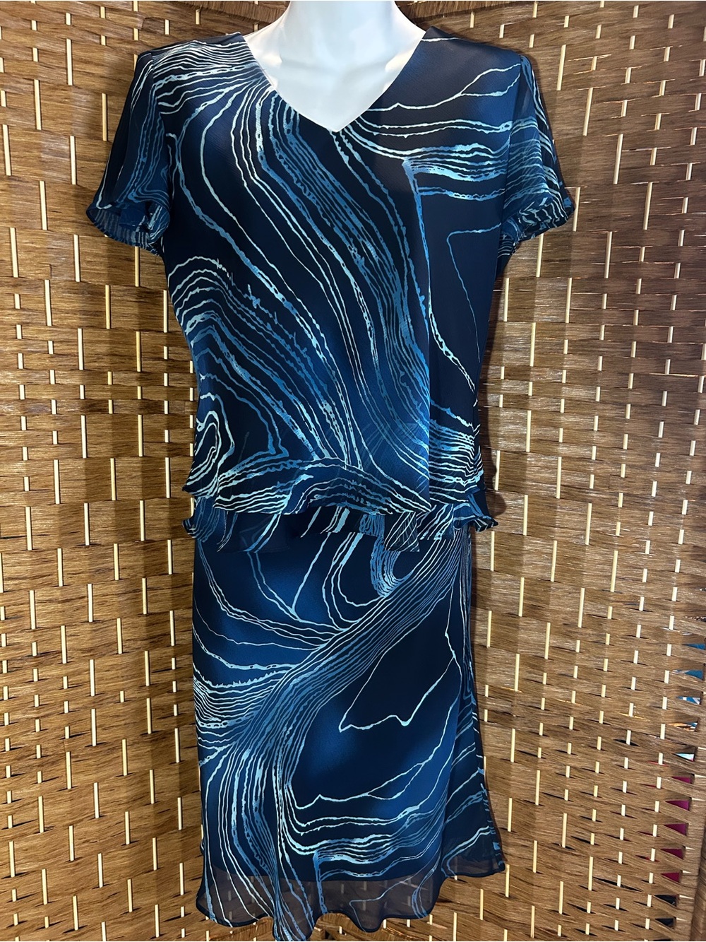 Vintage Sheri Martin 2 Piece Chiffon Dress Set Blue Abstract 10P